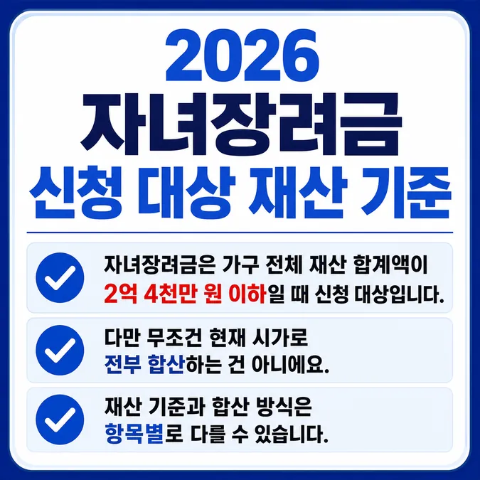 2026 자녀장려금 신청 대상 재산 기준 - 2026 자녀장려금 신청 대상 재산 기준, 재산 기준, 얼마까지 괜찮을까요? 카드뉴스